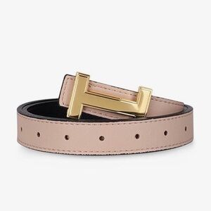 Classic H Gold Logo Reversible Leather Belt in Blush/Black